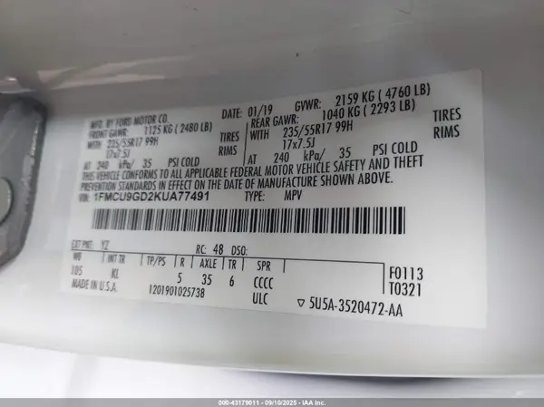 1FMCU9GD2KUA77491 2019 FORD ESCAPE - Image 8
