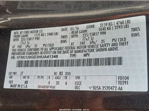 1FMCU9GD3HUA41348 2017 FORD ESCAPE - Image 8