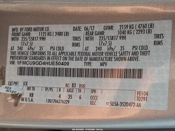 1FMCU9GD4HUE50409 2017 FORD ESCAPE - Image 8