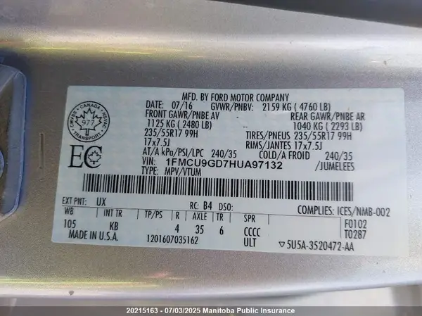 1FMCU9GD7HUA97132 2017 FORD ESCAPE - Image 8
