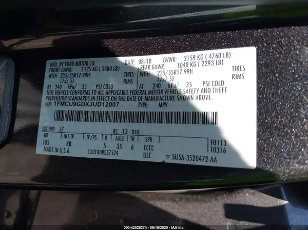 1FMCU9GDXJUD12007 2018 FORD ESCAPE - Image 8