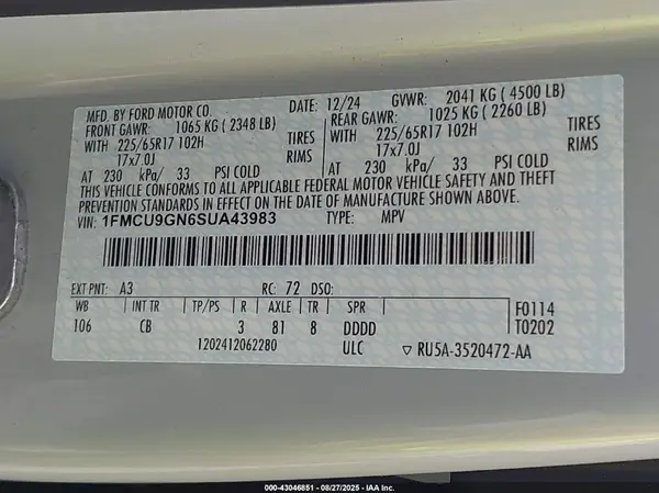 1FMCU9GN6SUA43983 2025 FORD ESCAPE - Image 8
