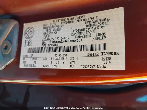 1FMCU9GX9GUB64001 2016 FORD ESCAPE - Image 8