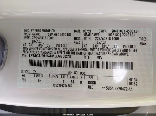 1FMCU9H64MUA80279 2021 FORD ESCAPE - Image 8