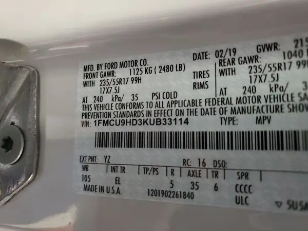 1FMCU9HD3KUB33114 2019 FORD ESCAPE - Image 1