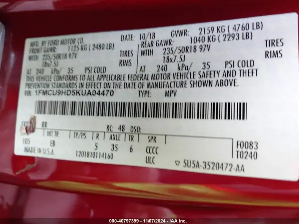 1FMCU9HD5KUA04470 2019 FORD ESCAPE - Image 8