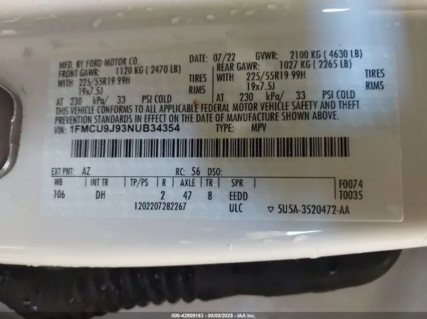 1FMCU9J93NUB34354 2022 FORD ESCAPE - Image 8