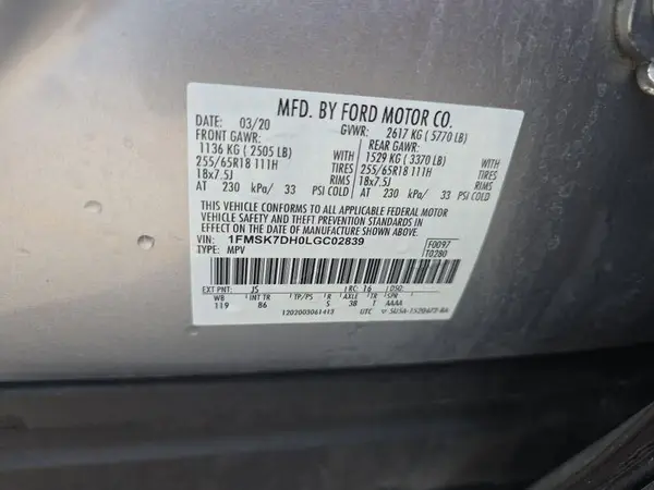 1FMSK7DH0LGC02839 2020 FORD EXPLORER - Image 2