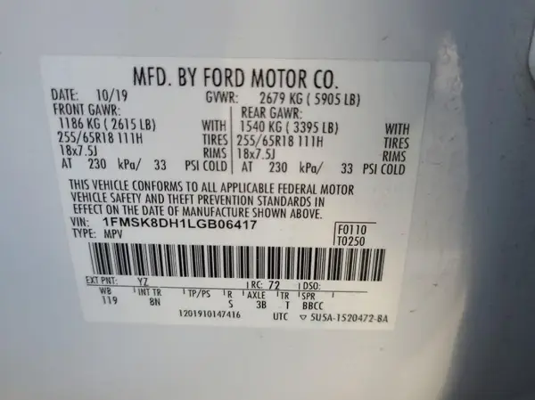 1FMSK8DH1LGB06417 2020 FORD EXPLORER - Image 1