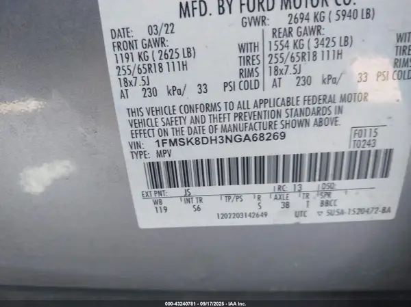 1FMSK8DH3NGA68269 2022 FORD EXPLORER - Image 8