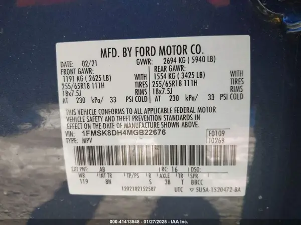 1FMSK8DH4MGB22676 2021 FORD EXPLORER - Image 8