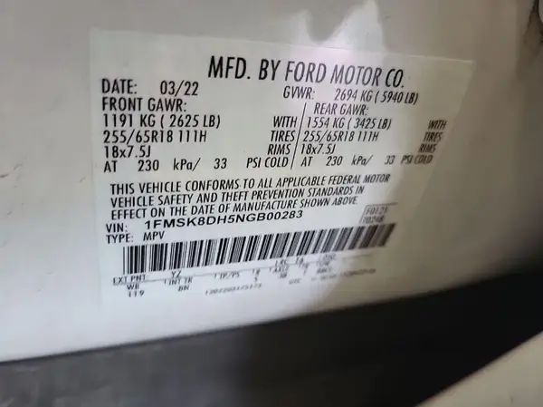 1FMSK8DH5NGB00283 2022 FORD EXPLORER - Image 8