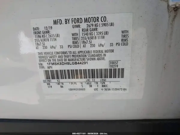 1FMSK8DH8LGB44291 2020 FORD EXPLORER - Image 8