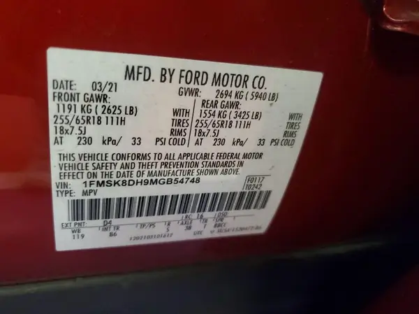 1FMSK8DH9MGB54748 2021 FORD EXPLORER - Image 1
