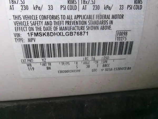 1FMSK8DHXLGB76871 2020 FORD EXPLORER - Image 8
