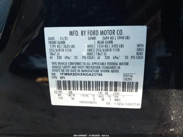 1FMSK8DHXNGA23796 2022 FORD EXPLORER - Image 8
