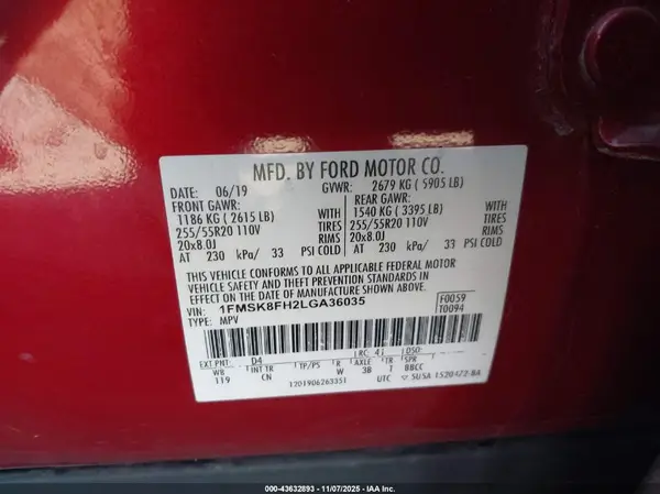 1FMSK8FH2LGA36035 2020 FORD EXPLORER - Image 8