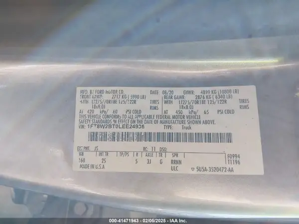 1FT8W2BT0LEE24936 2020 FORD F250 - Image 8