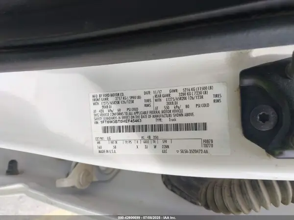 2017 FORD F350 IAAI lot 42600599 auction photo 8