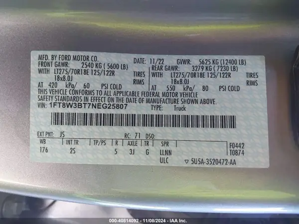 1FT8W3BT7NEG25807 2022 FORD F350 - Image 8
