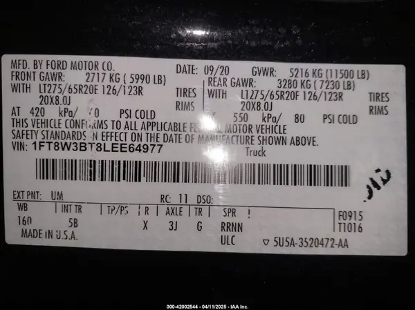1FT8W3BT8LEE64977 2020 FORD F350 - Image 8