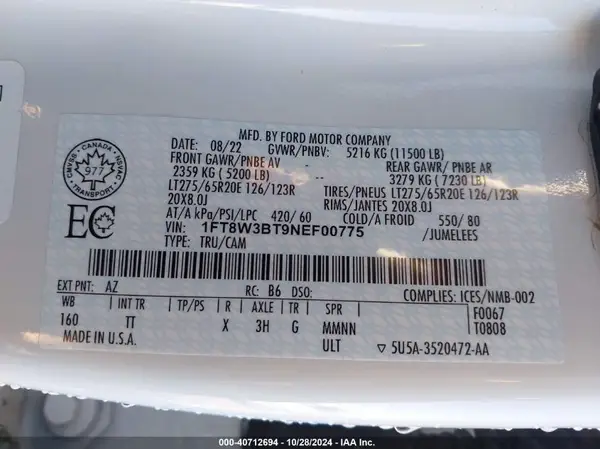 1FT8W3BT9NEF00775 2022 FORD F350 - Image 8