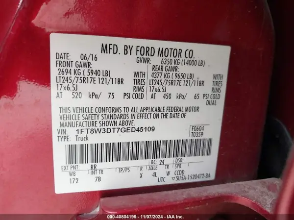 1FT8W3DT7GED45109 2016 FORD F350 - Image 8