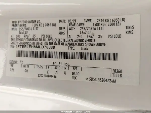 1FTER1EH8MLD70388 2021 FORD RANGER - Image 8