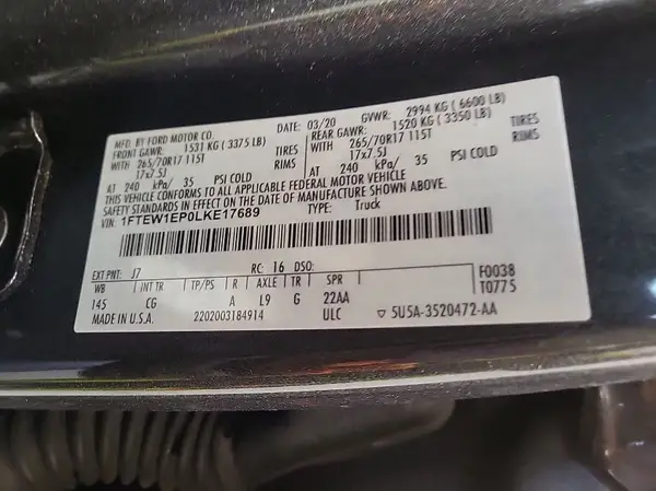 1FTEW1EP0LKE17689 2020 FORD F-150 - Image 2