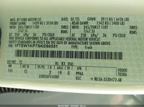 1FTEW1KP7SKE80551 2025 FORD F-150 - Image 5