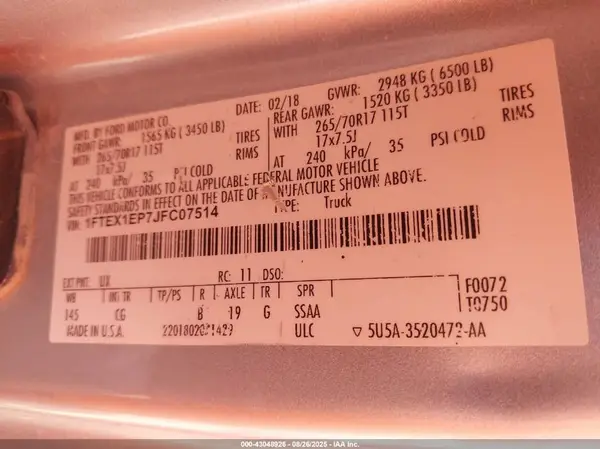 1FTEX1EP7JFC07514 2018 FORD F-150 - Image 8