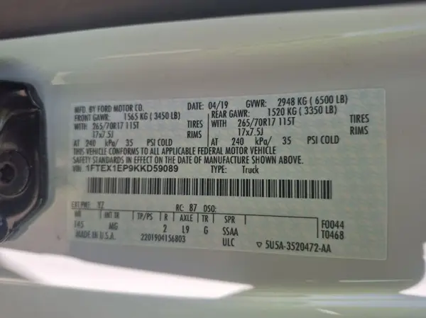 1FTEX1EP9KKD59089 2019 FORD F-150 - Image 2