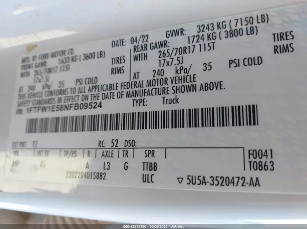 1FTFW1E58NFB09524 2022 FORD F-150 - Image 8