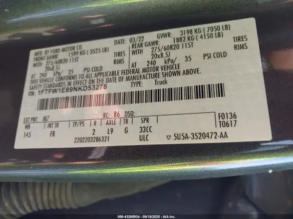 1FTFW1E89NKD53278 2022 FORD F-150 - Image 8