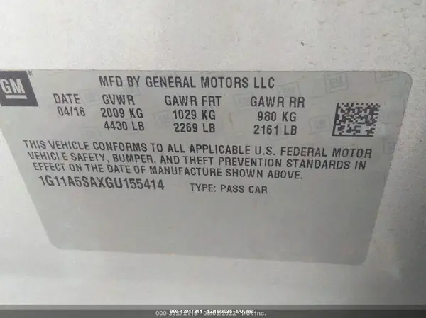 1G11A5SAXGU155414 2016 CHEVROLET MALIBU - Image 8