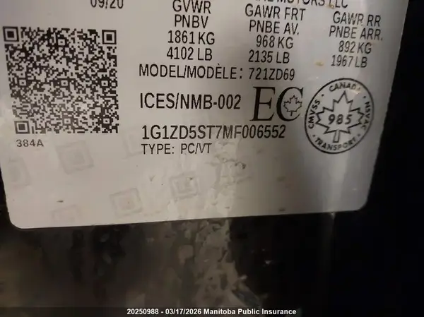 1G1ZD5ST7MF006552 2021 CHEVROLET MALIBU - Image 8