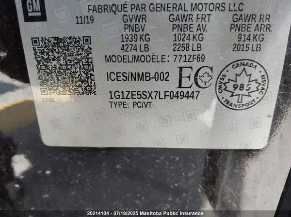 1G1ZE5SX7LF049447 2020 CHEVROLET MALIBU - Image 8
