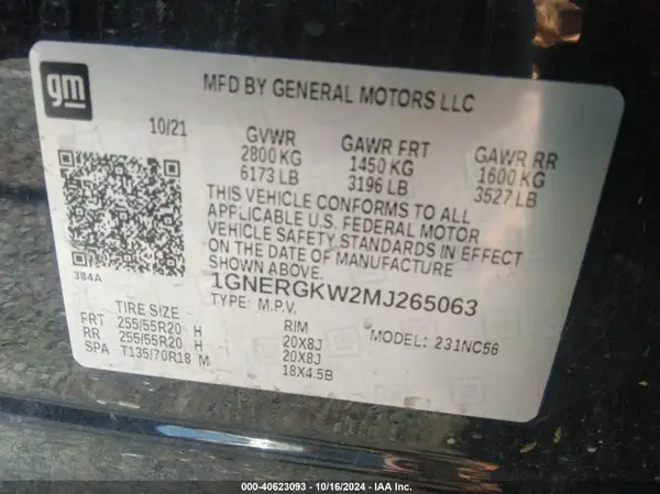 1GNERGKW2MJ265063 2021 CHEVROLET TRAVERSE - Image 8