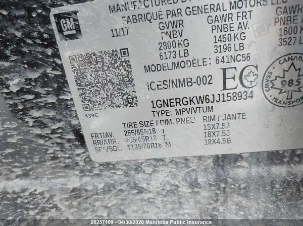 1GNERGKW6JJ158934 2018 CHEVROLET TRAVERSE - Image 8