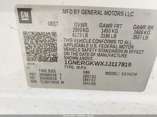 1GNERGKWXJJ117819 2018 CHEVROLET TRAVERSE - Image 8