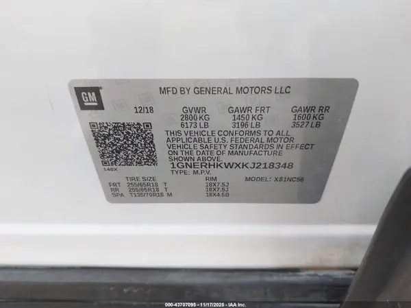 1GNERHKWXKJ218348 2019 CHEVROLET TRAVERSE - Image 8