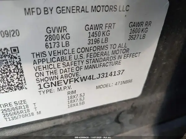 1GNEVFKW4LJ314137 2020 CHEVROLET TRAVERSE - Image 8