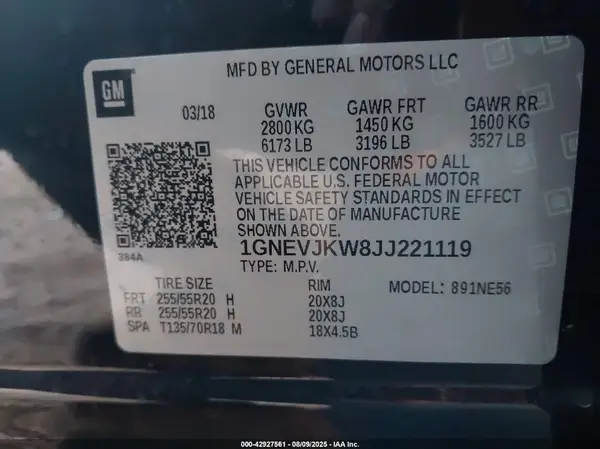1GNEVJKW8JJ221119 2018 CHEVROLET TRAVERSE - Image 8