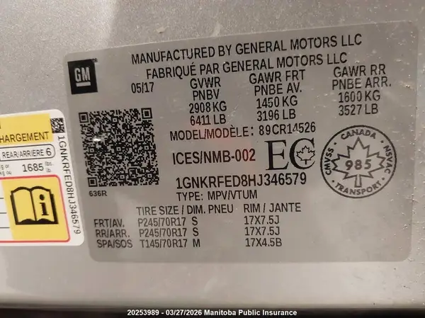 1GNKRFED8HJ346579 2017 CHEVROLET TRAVERSE - Image 8