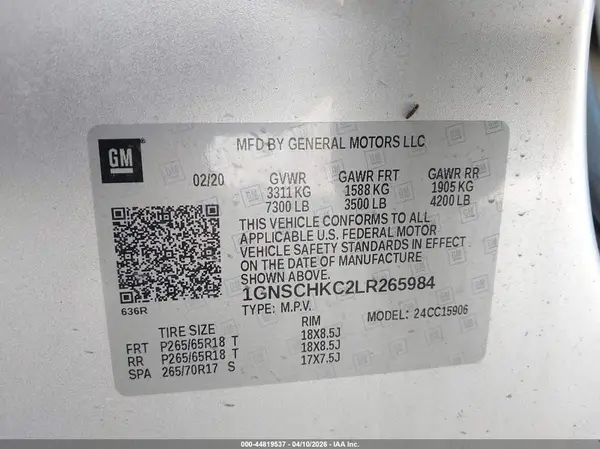 1GNSCHKC2LR265984 2020 CHEVROLET SUBURBAN - Image 8