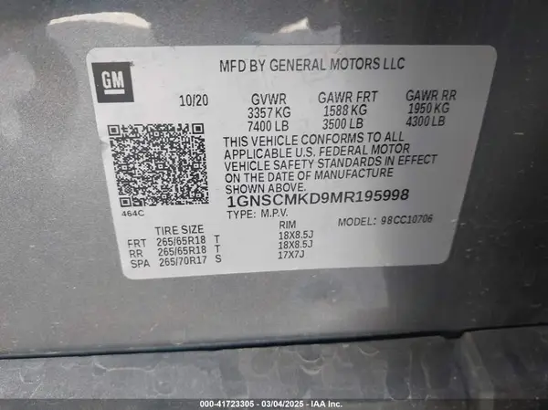 1GNSCMKD9MR195998 2021 CHEVROLET TAHOE - Image 8