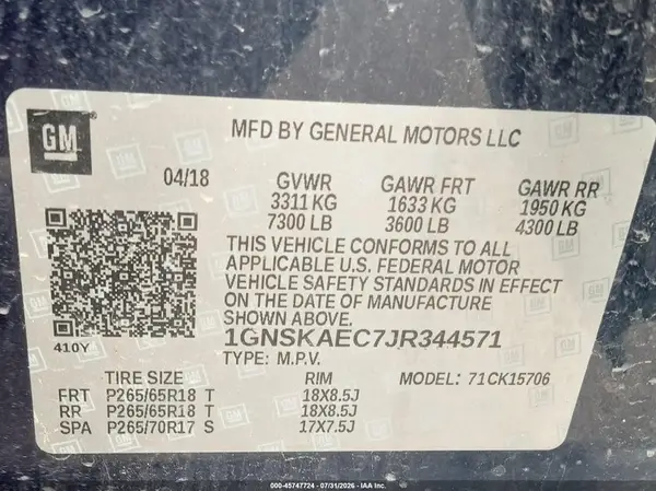 1GNSKAEC7JR344571 2018 CHEVROLET TAHOE - Image 8