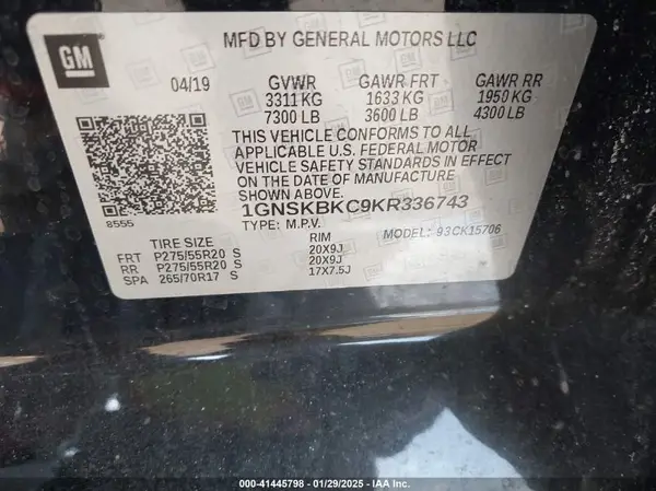 1GNSKBKC9KR336743 2019 CHEVROLET TAHOE - Image 8