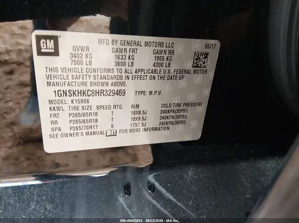 1GNSKHKC8HR329469 2017 CHEVROLET SUBURBAN - Image 8