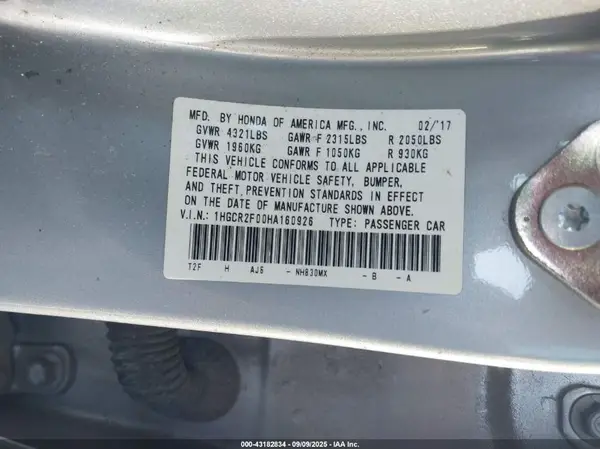 1HGCR2F00HA160926 2017 HONDA ACCORD - Image 8